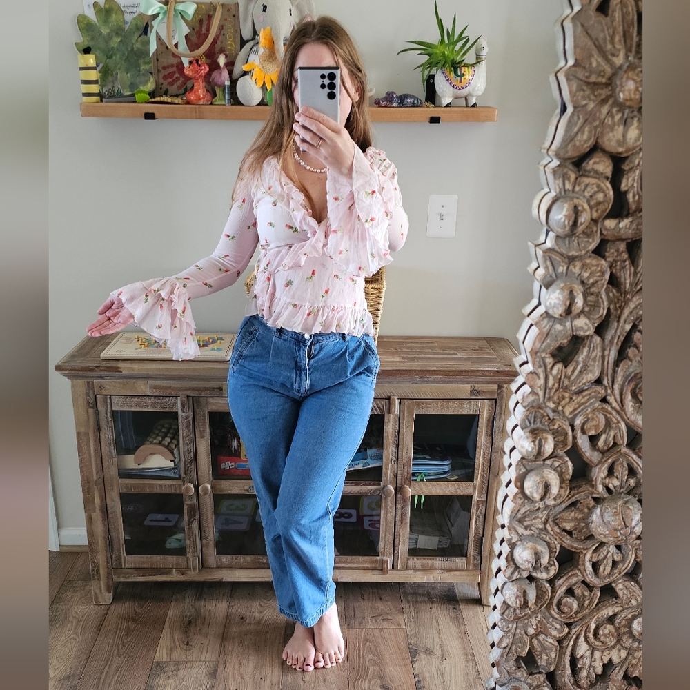 🌹Moda International 100% Silk Floral Ruffle Blouse - XS